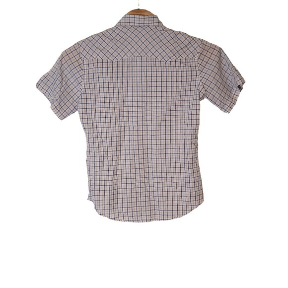 Wrangler Wrancher Short Sleeve Pearl Snap Shirt Size Medium White Blue Plaid - Picture 3 of 5
